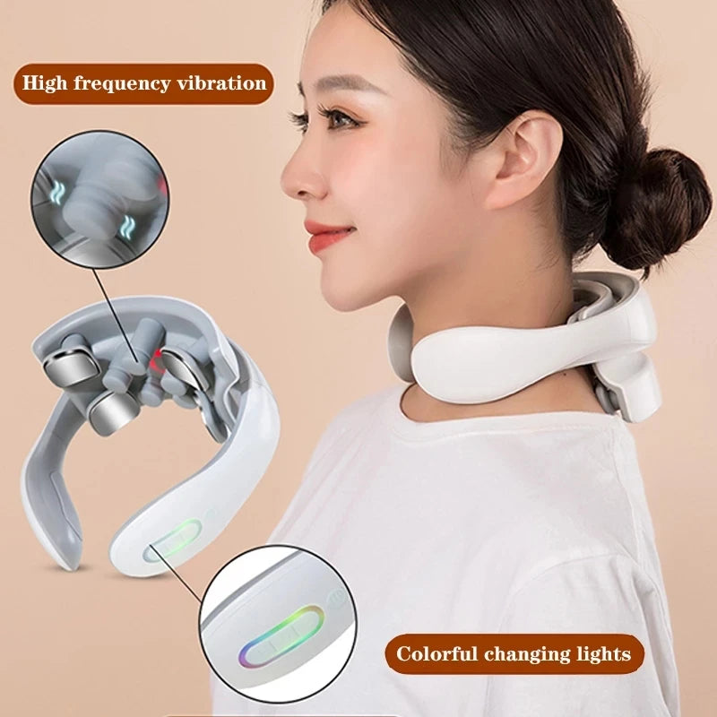 Masseur Cervical Électrique avec vibrations à haute fréquence et lumières colorées, soulage les tensions du cou